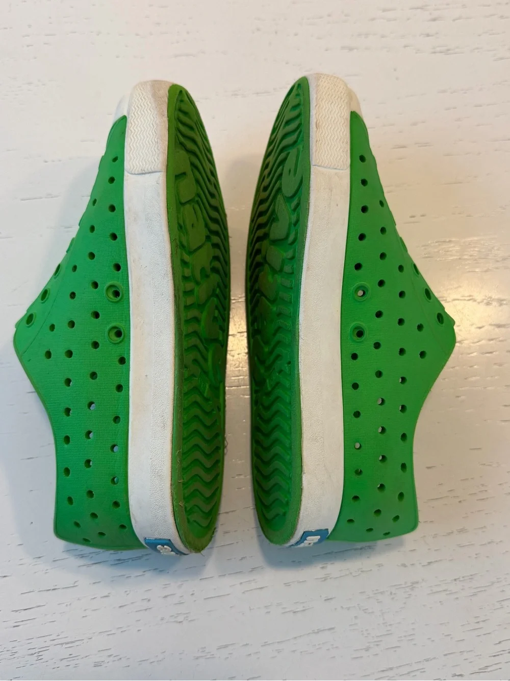 Native Jefferson Kids Bright Green Slip-On Water Shoes with White Toe Caps, C12